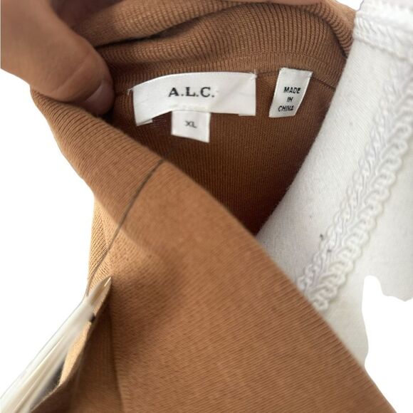 A.L.C Taylor Knit Cap-Sleeve Polo Shirt Brown Size XL New With Tags MSRP $250 - Picture 5 of 5